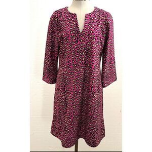 Jude Connally Size XS Split Neck Popover Dress Magenta Pink Animal Print Cheetah